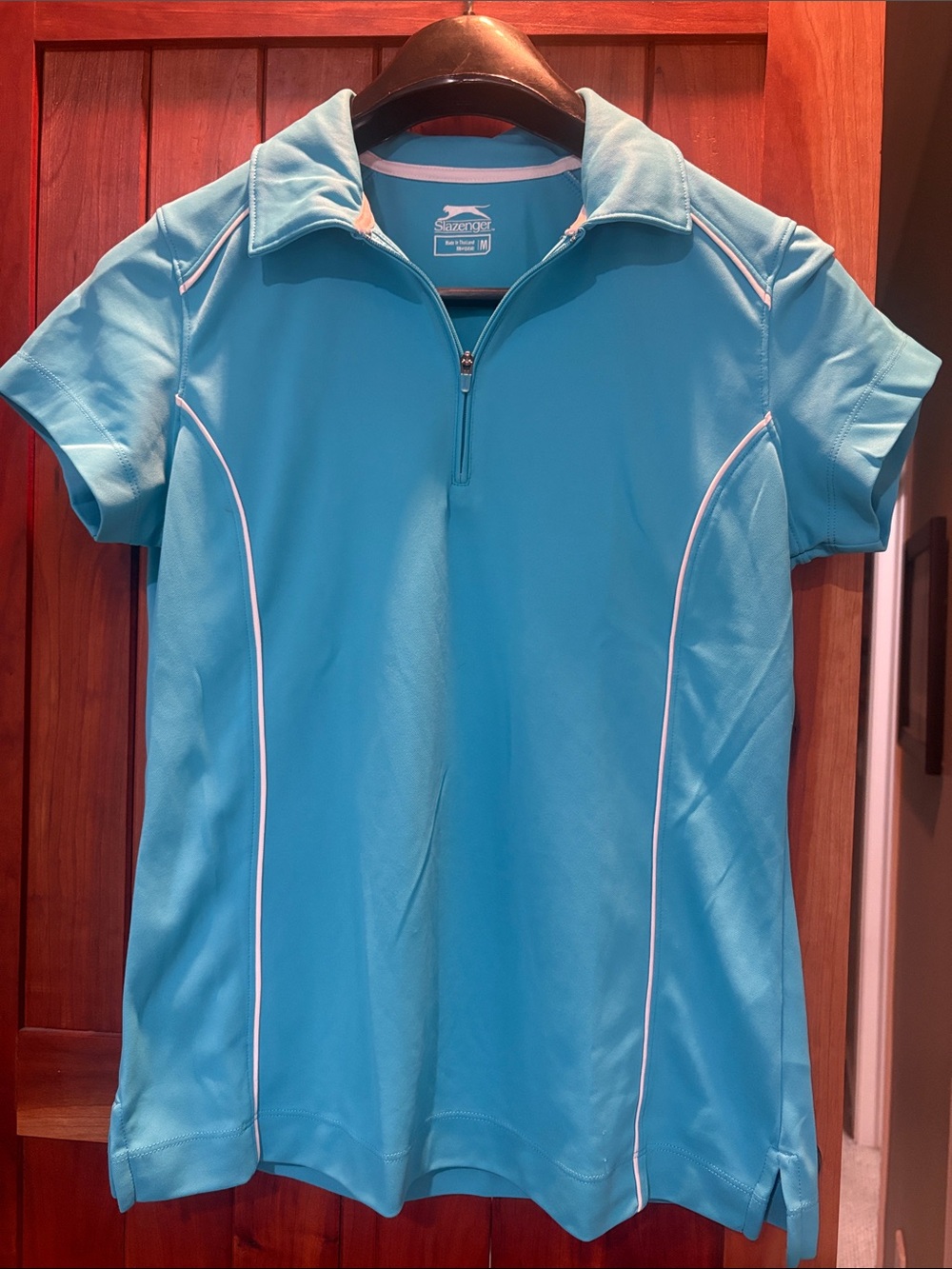 Slazenger Aqua Short Sleeve Zip Polo with White Trim